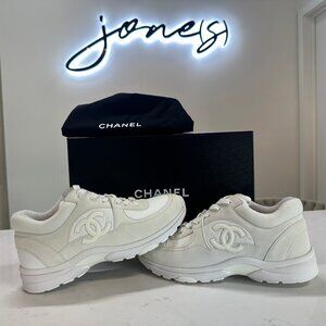 Chanel CC Suede Runner White Size 38.5 Women